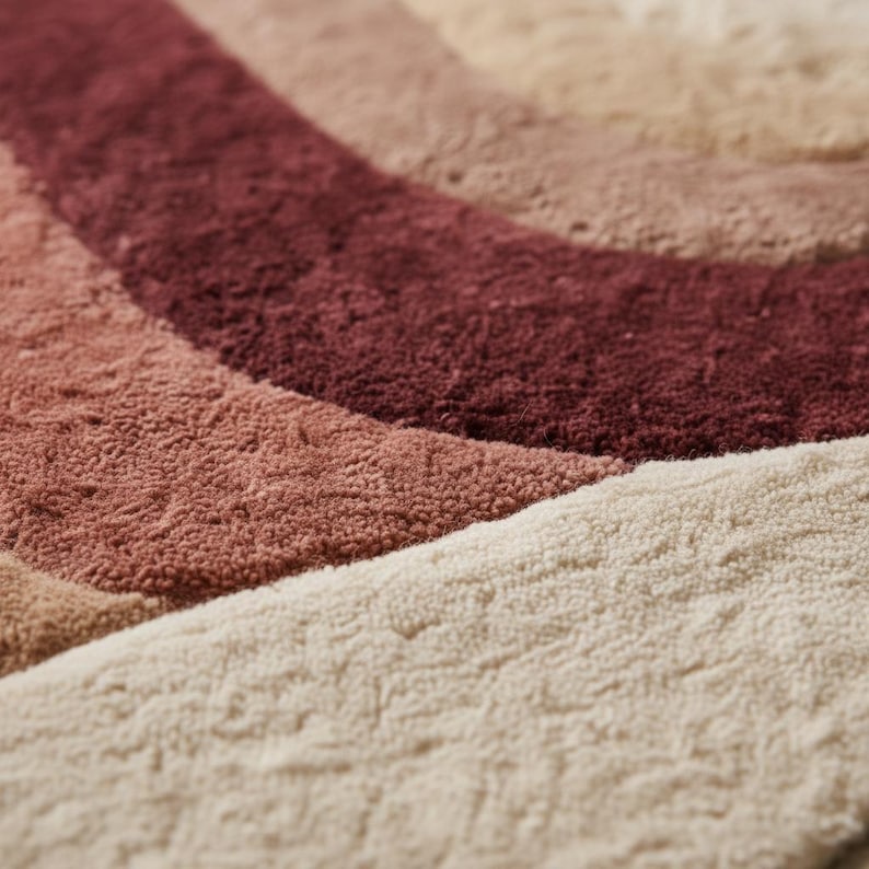 Round Sunset Wool Tufted Rug – Modern Boho Earth Tone Round Area Rug, Textured Hand-Tufted Circular Carpet for Living Room