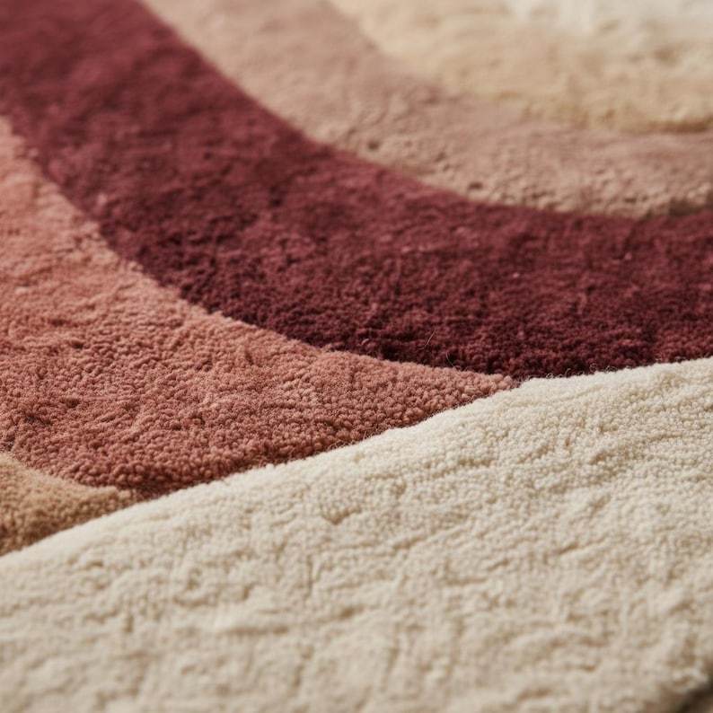 Round Sunset Wool Tufted Rug – Modern Boho Earth Tone Round Area Rug, Textured Hand-Tufted Circular Carpet for Living Room