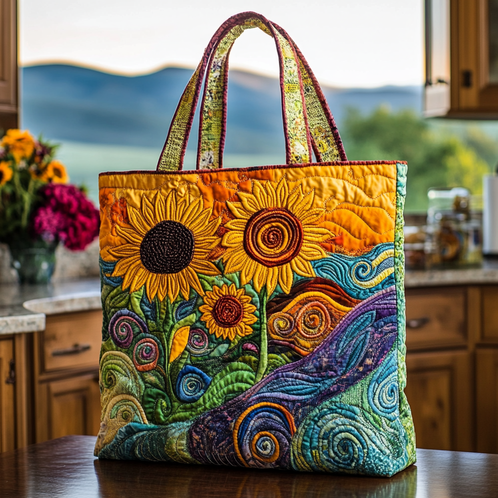 Golden Spiral Quilted Tote  Bag
