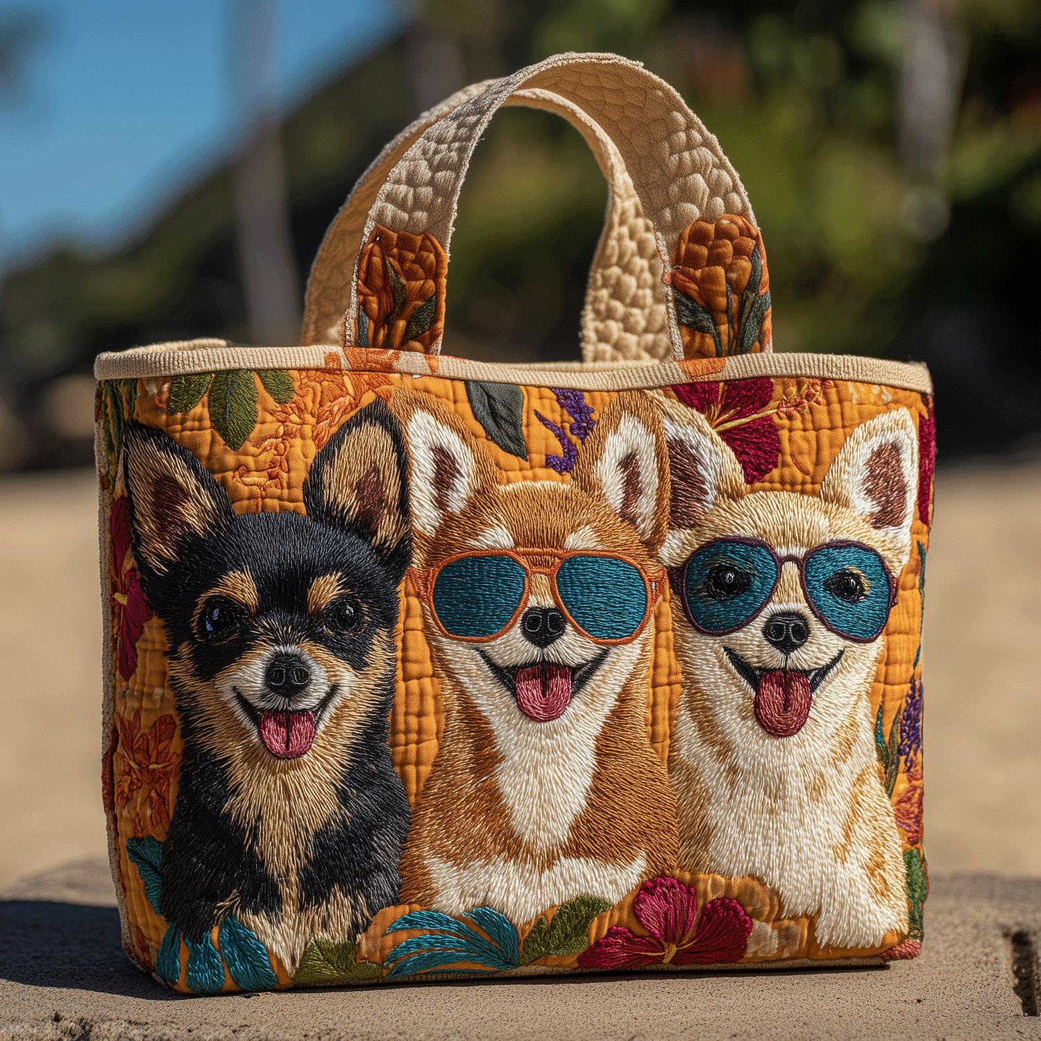 Happy Chihuahua Quilted Tote  Bag