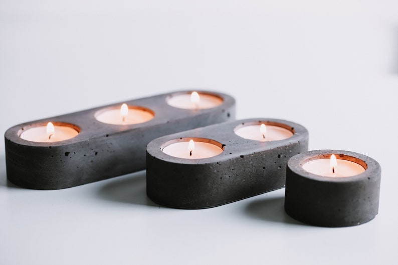 Handmade Concrete Tea Light Holder: Geometric Cement Candle Tray