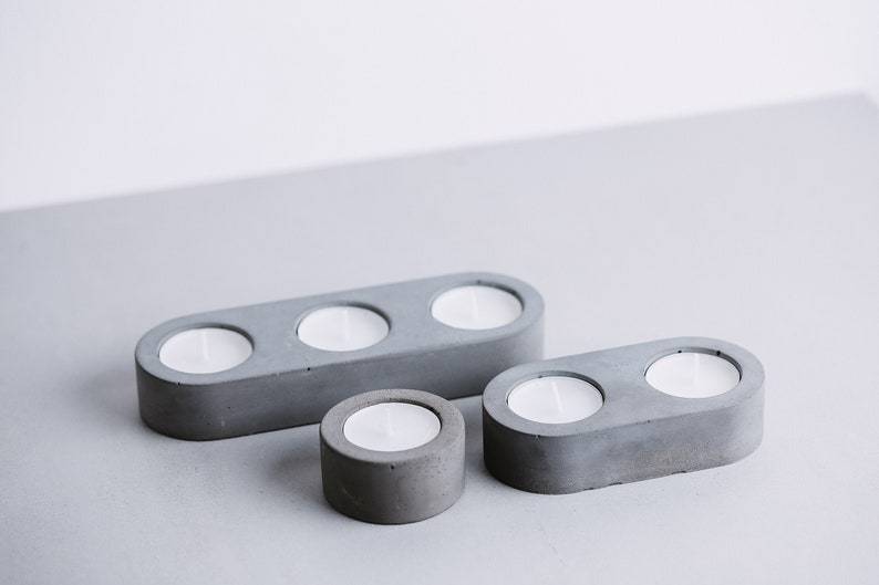 Handmade Concrete Tea Light Holder: Geometric Cement Candle Tray