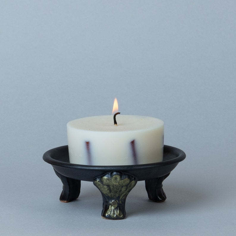 Victorian style ceramic candleholder, candle tray, white or black | handmade pottery