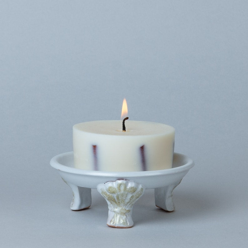 Victorian style ceramic candleholder, candle tray, white or black | handmade pottery
