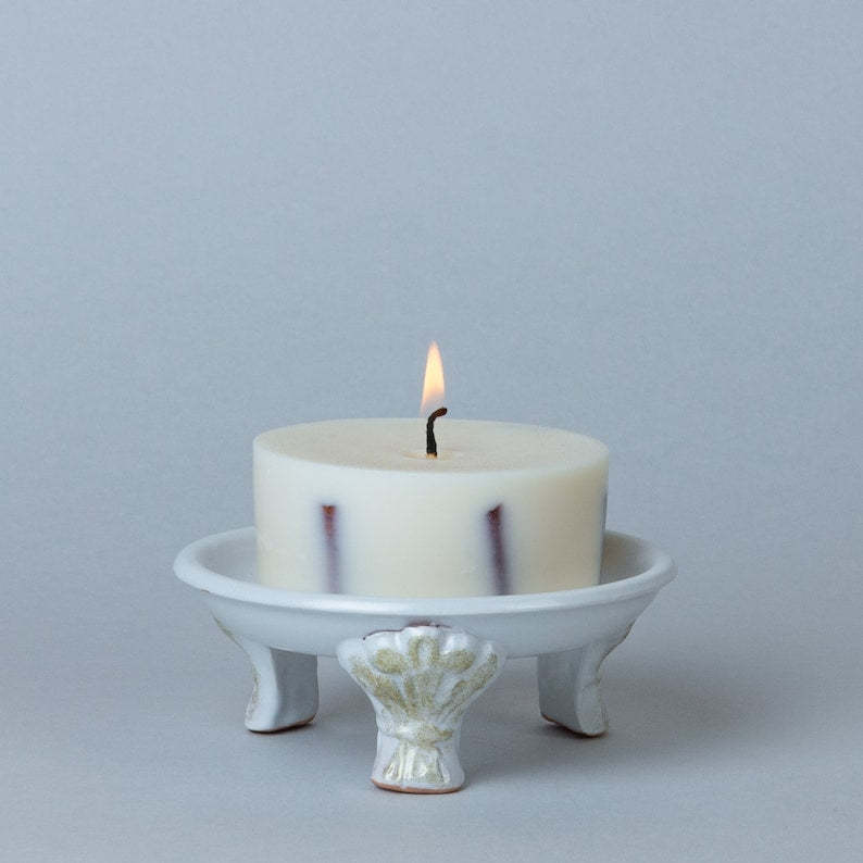 Victorian style ceramic candleholder, candle tray, white or black | handmade pottery