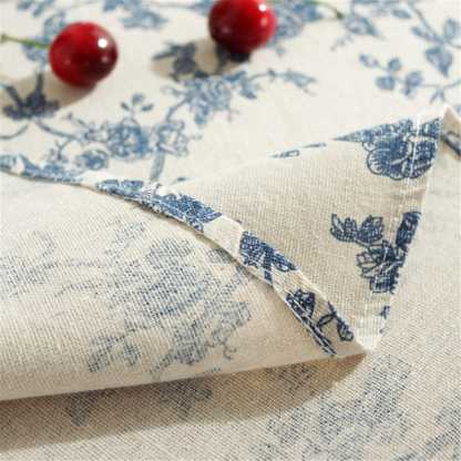 Round Navy Blue Floral Tablecloth: Bohemia Linen Fabric, Vintage Style