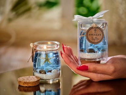 Luxury Handmade Beach Wedding SeaShell Candle Favors, Ocean Theme Blue Purple Pink Gel Candle in Transparent Box , Bridal Shower Favors