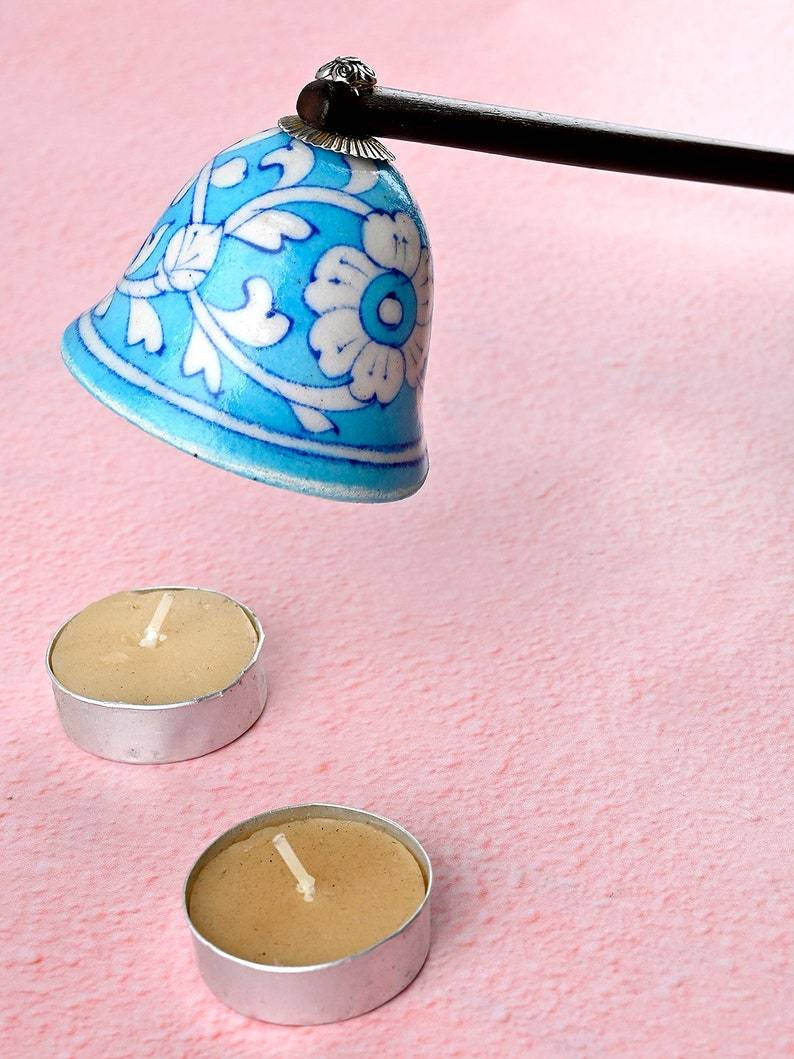 Handmade Ceramic Candle Snuffer Turquoise & Blue Pottery Extinguisher, Unique Candle Accessories Gift