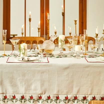 Holly Berry Christmas Tablecloth, Custom Size Terylene Blend, Festive Red Green Holiday Decor