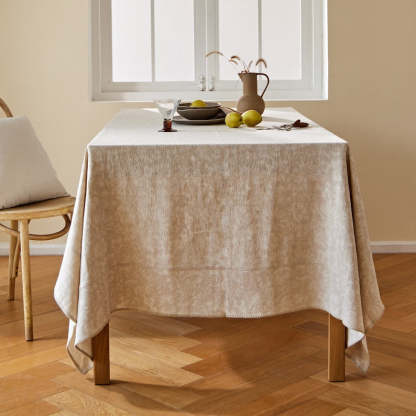 Floral Jacquard Tablecloth: Cotton Linen, Minimalist Art Design