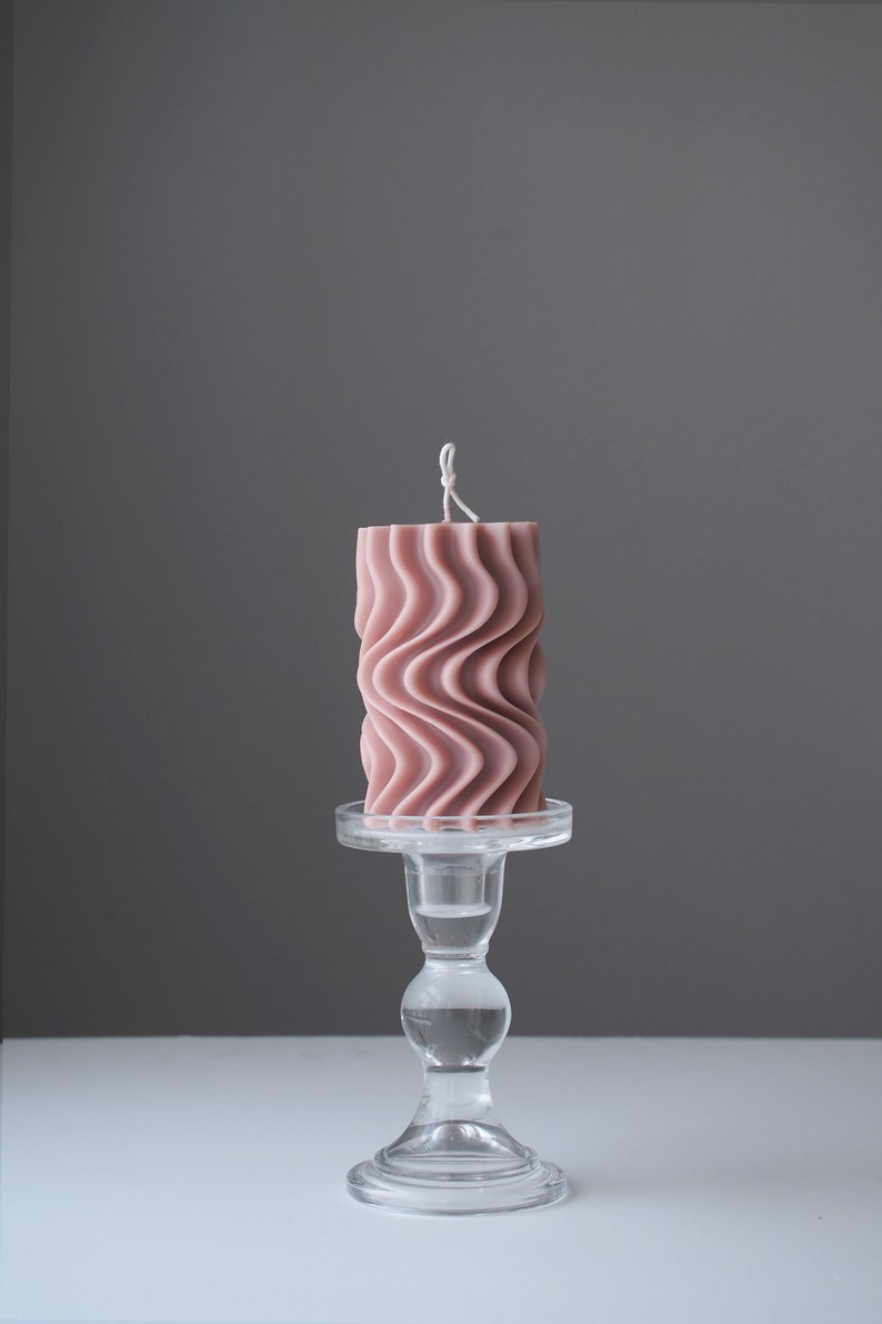 Waves Sculptured Beeswax Pillar Candle, Custom Scent, Handmade