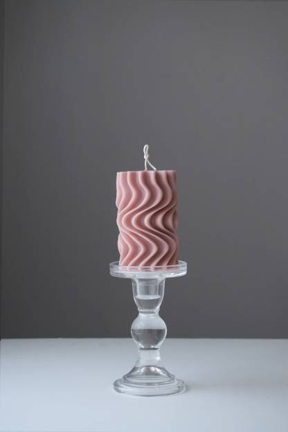 Waves Sculptured Beeswax Pillar Candle, Custom Scent, Handmade