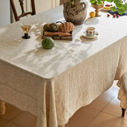 Floral Jacquard Tablecloth: Cotton Linen, Minimalist Art Design