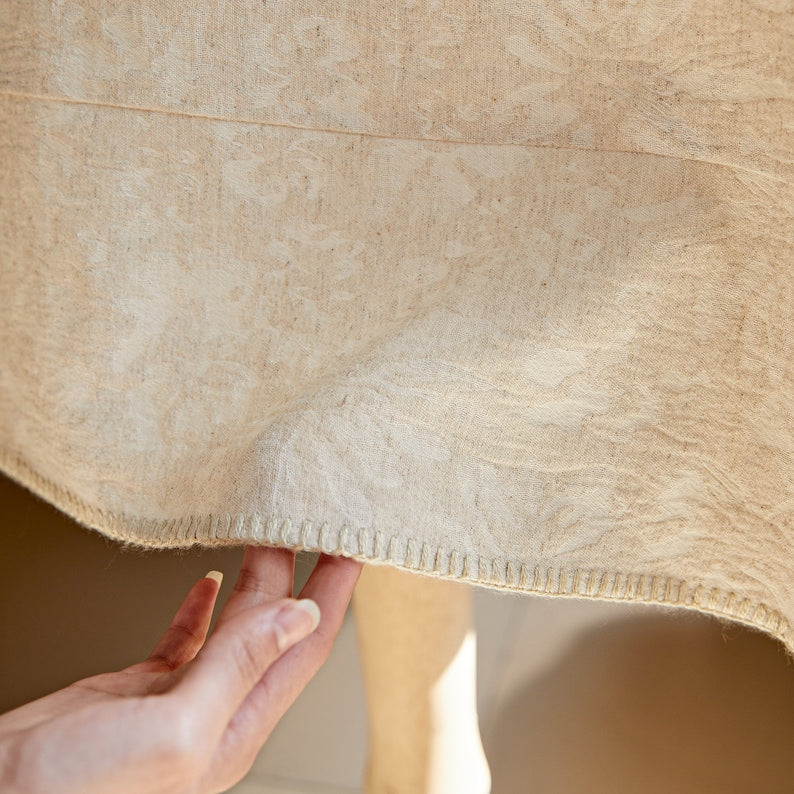 Floral Jacquard Tablecloth: Cotton Linen, Minimalist Art Design