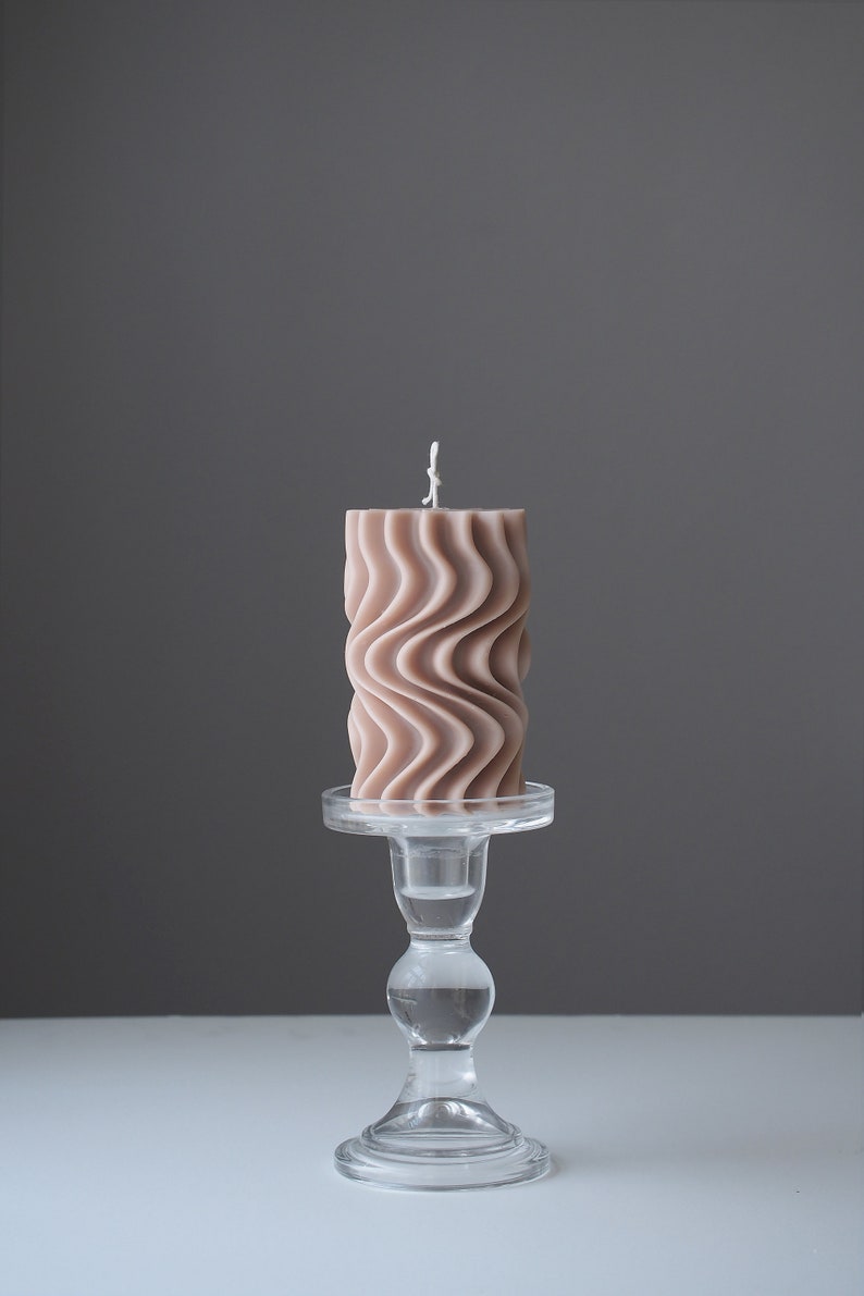 Waves Sculptured Beeswax Pillar Candle, Custom Scent, Handmade