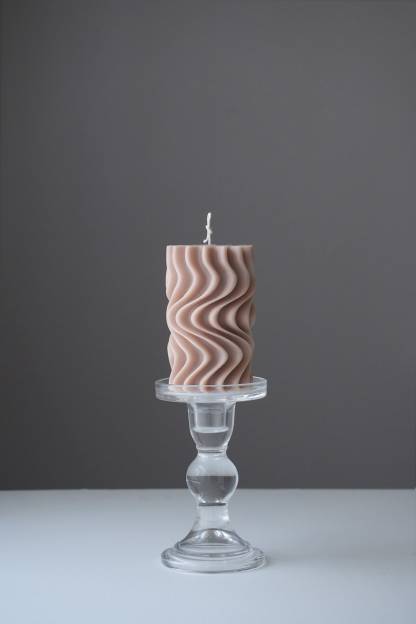 Waves Sculptured Beeswax Pillar Candle, Custom Scent, Handmade