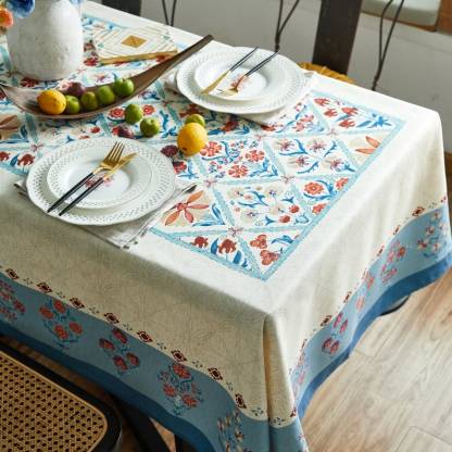 Floral Linen Tablecloth, French Country Retro Style, Custom Waterproof