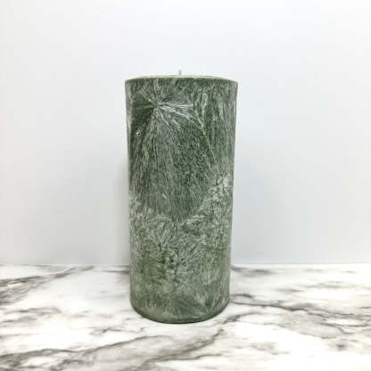 Unscented Palm Wax Pillar Candle, Sage Green / Silver Textured Pattern