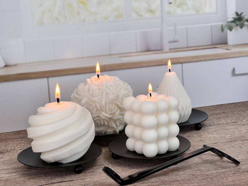 Handmade Candle, Undyed Luxury Soy Pillar Candle, Aesthetic Sculpted Bubble Candle, Rose and Ribbed Candle, Gift Boxed Candle Gifts for Her!