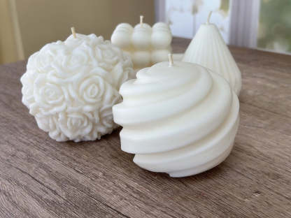 Handmade Candle, Undyed Luxury Soy Pillar Candle, Aesthetic Sculpted Bubble Candle, Rose and Ribbed Candle, Gift Boxed Candle Gifts for Her!