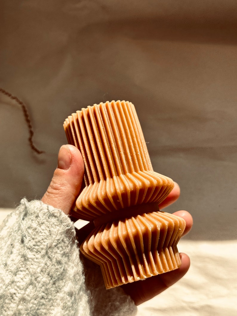 Handmade Ribbed Soy Pillar Candle: Minimalist Home Decor