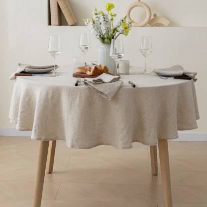 Round Linen Tablecloth – 100% Pure European Flax, Soft & Durable – Natural Eco-Friendly Table Cloth for Dining, Wedding and Everyday Decor