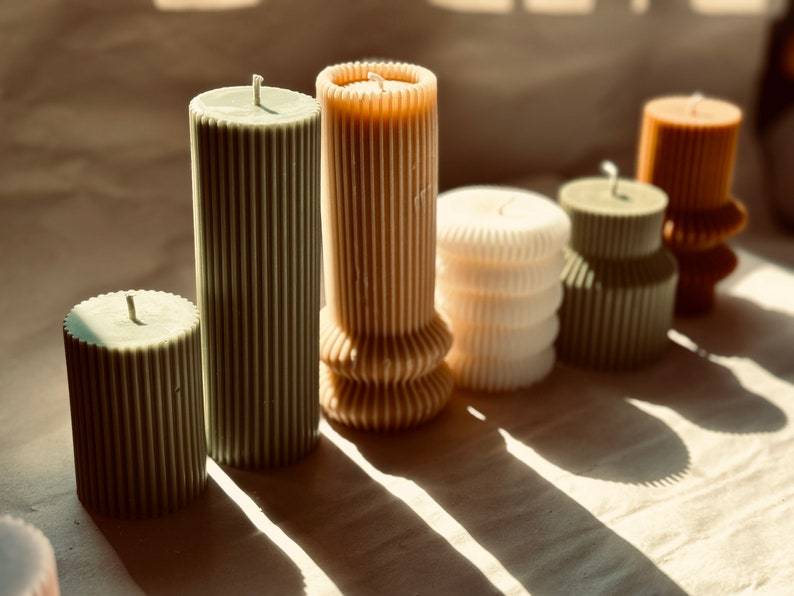 Handmade Ribbed Soy Pillar Candle: Minimalist Home Decor