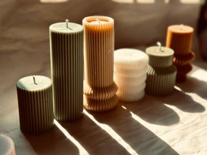 Handmade Ribbed Soy Pillar Candle: Minimalist Home Decor