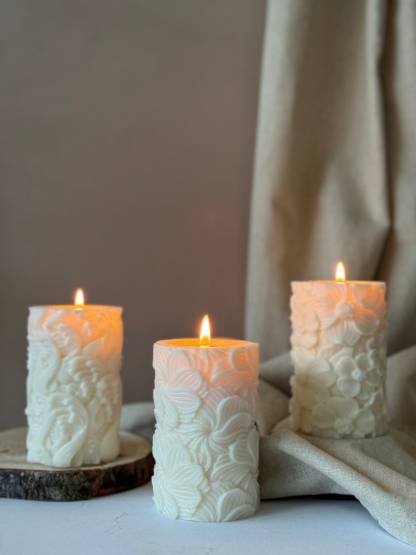 Floral Pattern Pillar Candle: Soy Wax Home Decor
