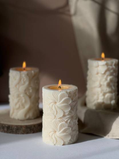 Floral Pattern Pillar Candle: Soy Wax Home Decor