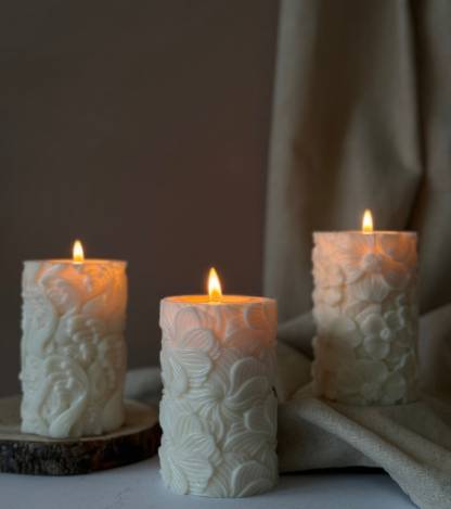 Floral Pattern Pillar Candle: Soy Wax Home Decor