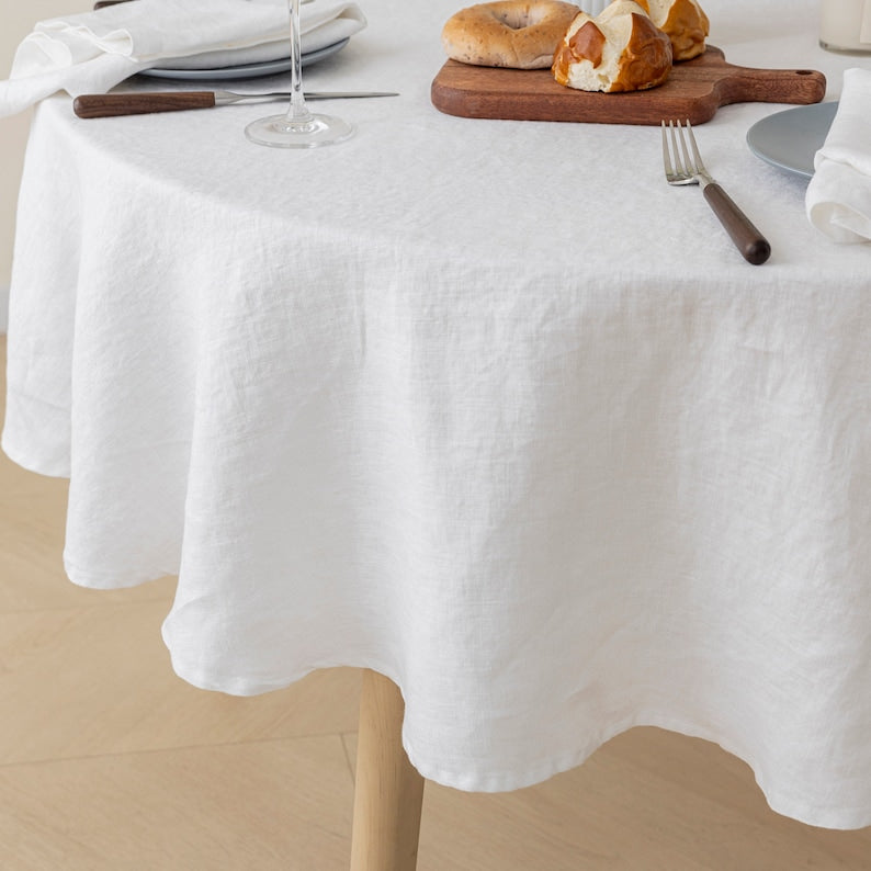 Round Linen Tablecloth – 100% Pure European Flax, Soft & Durable – Natural Eco-Friendly Table Cloth for Dining, Wedding and Everyday Decor