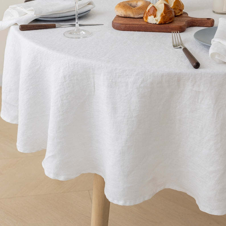 Round Linen Tablecloth – 100% Pure European Flax, Soft & Durable – Natural Eco-Friendly Table Cloth for Dining, Wedding and Everyday Decor