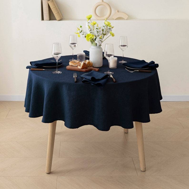 Round Linen Tablecloth – 100% Pure European Flax, Soft & Durable – Natural Eco-Friendly Table Cloth for Dining, Wedding and Everyday Decor