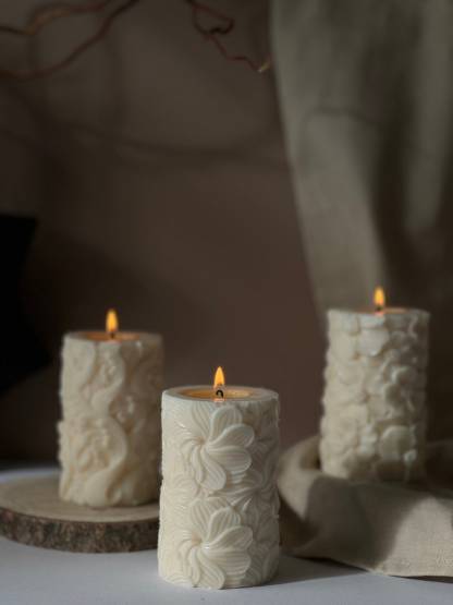 Floral Pattern Pillar Candle: Soy Wax Home Decor