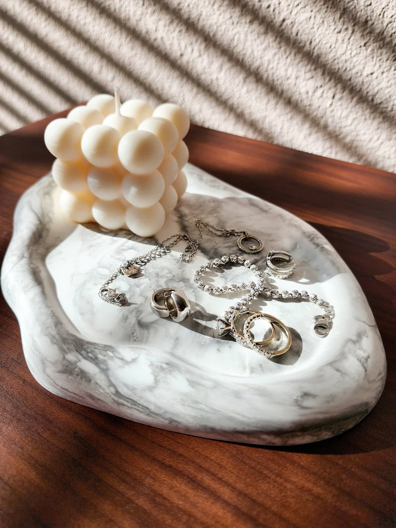 Handmade Ceramic Tray: Marbled Jewelry, Candle & Key Holder