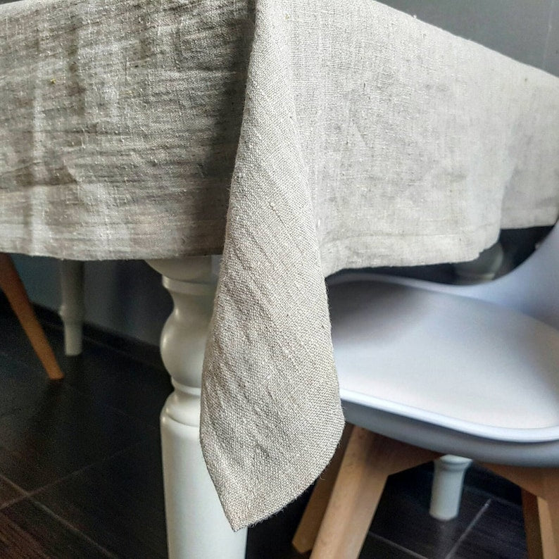 Raw linen tablecloth, vintage looking linen tablecloth, stonewashed farmhouse heavy weight rustic coarse texture linen fabric tablecloth