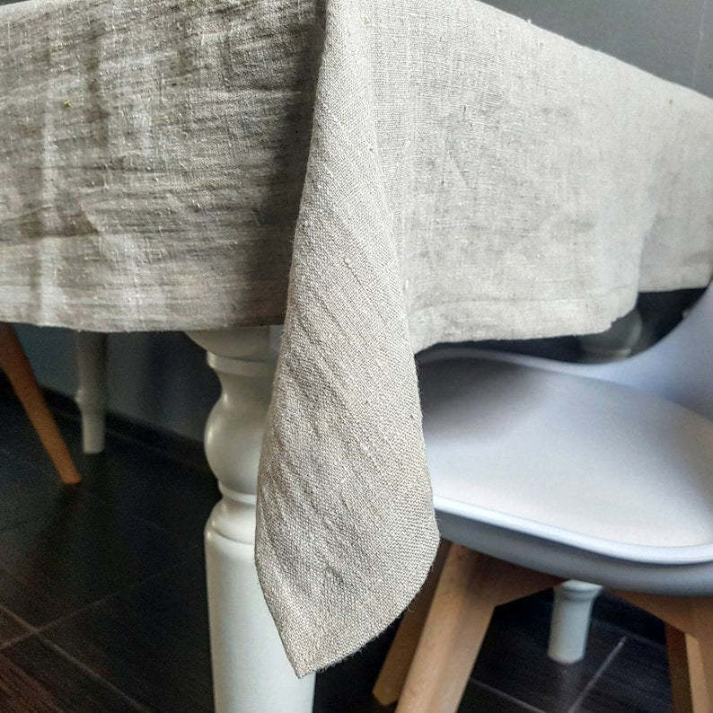 Raw linen tablecloth, vintage looking linen tablecloth, stonewashed farmhouse heavy weight rustic coarse texture linen fabric tablecloth