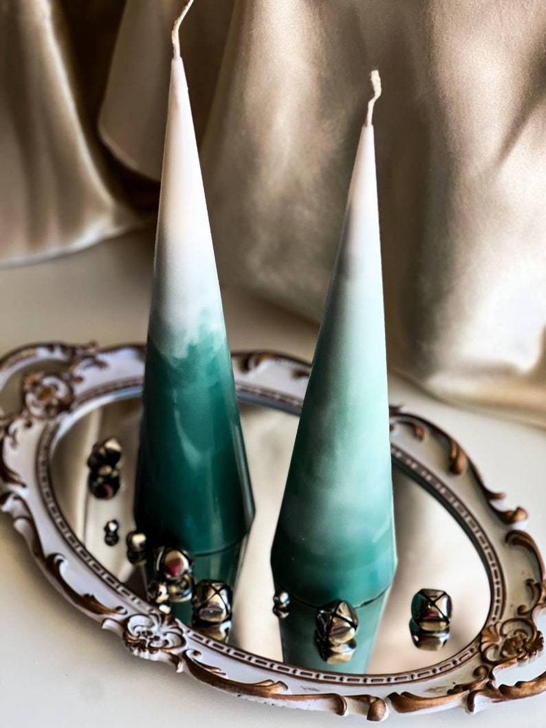 Ombre Huge Elegant Christmas Tree Pillar Candle - Conus Design for Seasonal Cheer - Christmas gift Candle - House warming Gift