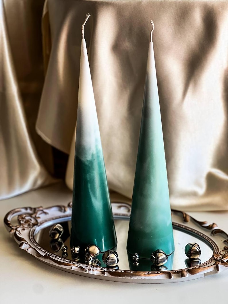 Ombre Huge Elegant Christmas Tree Pillar Candle - Conus Design for Seasonal Cheer - Christmas gift Candle - House warming Gift