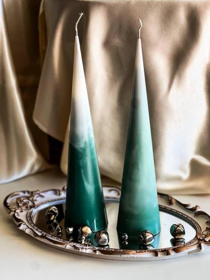 Ombre Huge Elegant Christmas Tree Pillar Candle - Conus Design for Seasonal Cheer - Christmas gift Candle - House warming Gift