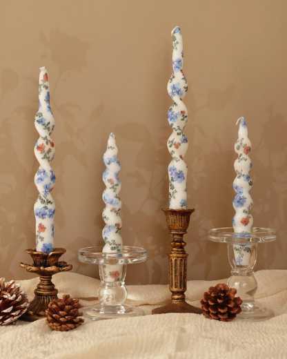 Blue Wildflower Taper Candles,Set of 2 Taper Candles,Hand Painted Candles,Chinoiserie Blue and White Floral Taper Candles Mother's Day Gift