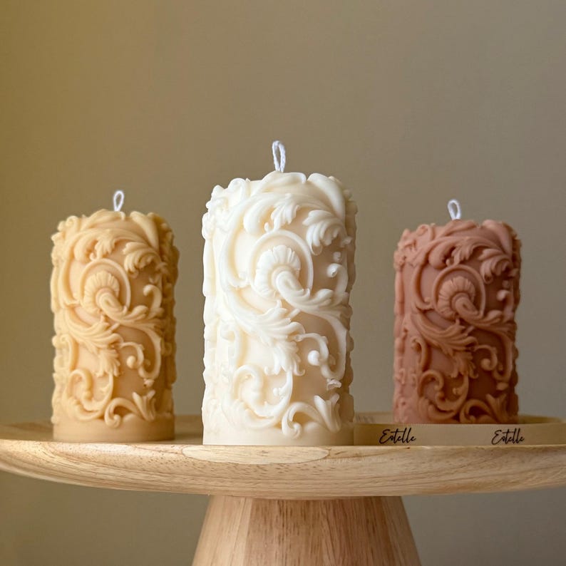 Vintage Lace Soy Pillar Candle: Handmade Home Decor