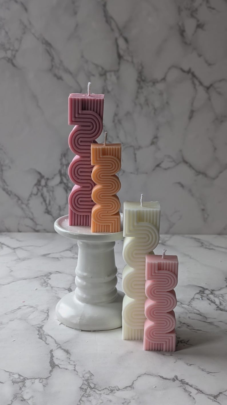 Handmade Sculptured Pillar Candle | Coconut Soy Wax | Wavy Shaped Home Decor