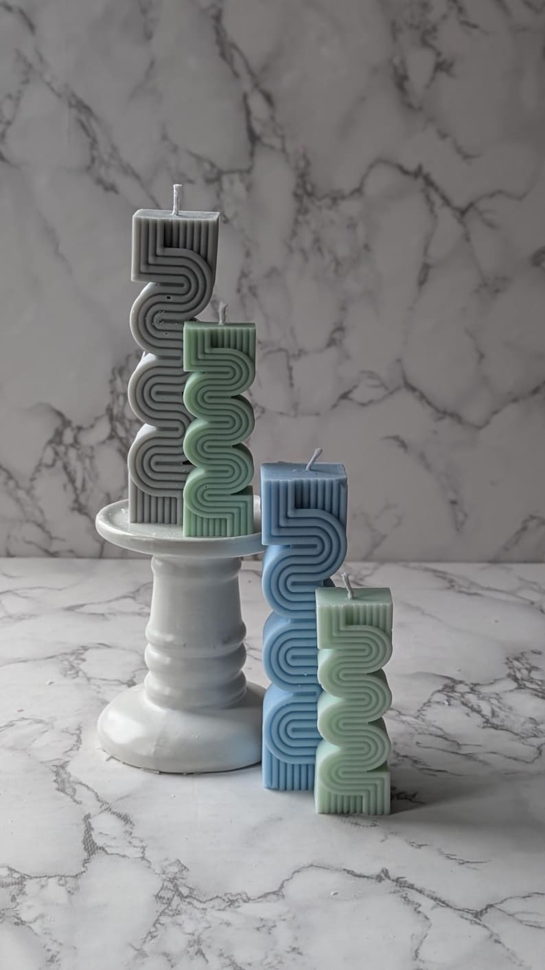 Handmade Sculptured Pillar Candle | Coconut Soy Wax | Wavy Shaped Home Decor