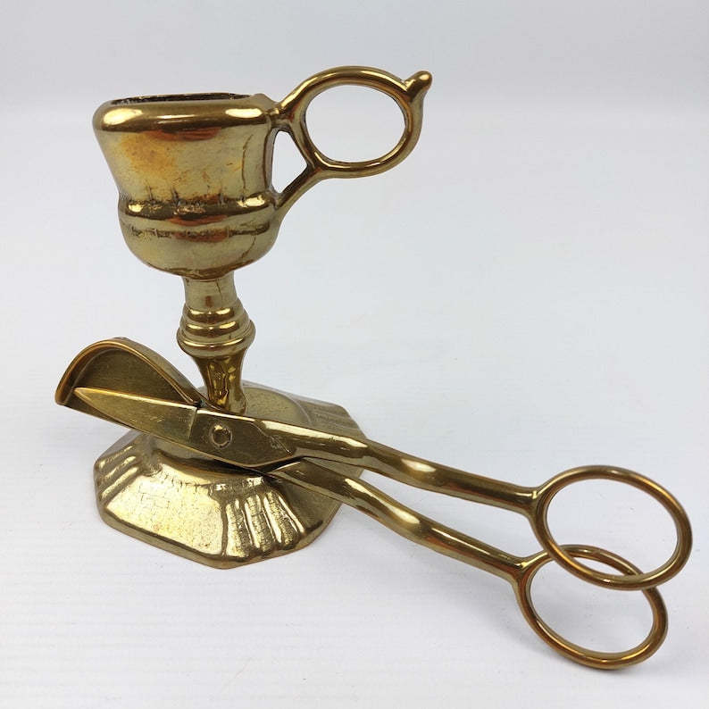 Antique Brass Candle Snuffer with Stand