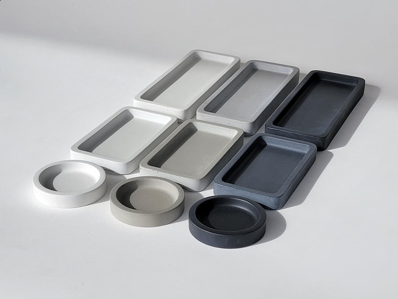 Handmade Concrete Tray – Minimalist Decorative Tray for Bottles, Candles, Jewelry, Keys – Modern Tray, Countertop Organizer, Home Decor Gift