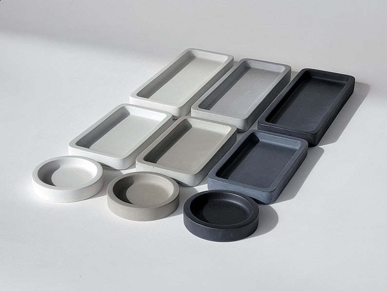 Handmade Concrete Tray – Minimalist Decorative Tray for Bottles, Candles, Jewelry, Keys – Modern Tray, Countertop Organizer, Home Decor Gift