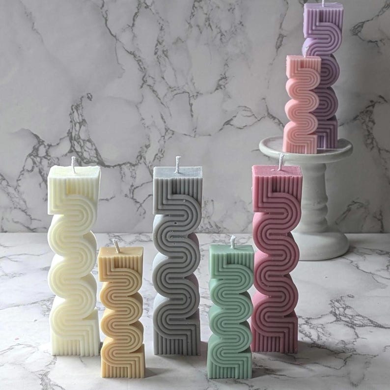 Handmade Sculptured Pillar Candle | Coconut Soy Wax | Wavy Shaped Home Decor