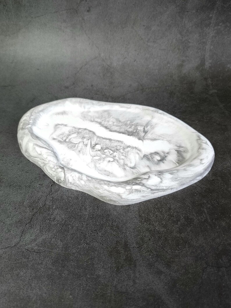 Handmade Ceramic Tray: Marbled Jewelry, Candle & Key Holder